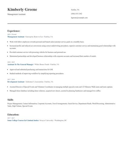 Management Assistant Resume