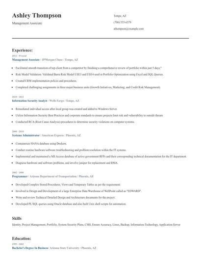 Management Associate Resume