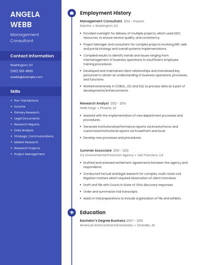 Management Consultant Resume