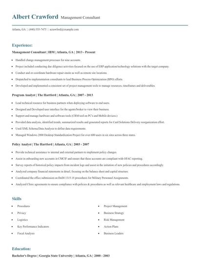 Management Consultant Resume