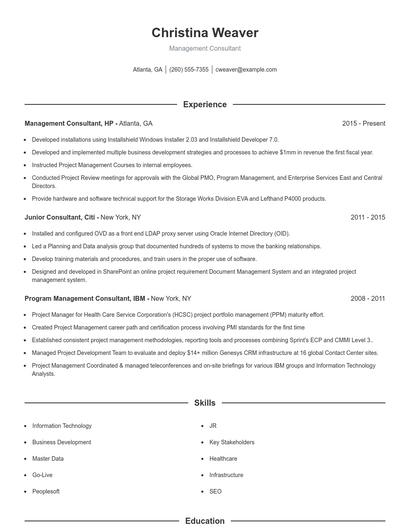 Management Consultant Resume