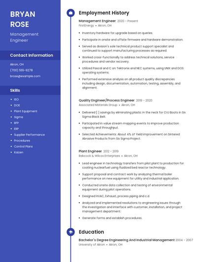 Management Engineer Resume