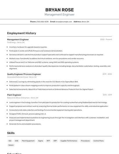 Management Engineer Resume