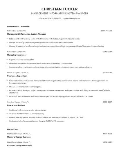 Management Information System Manager Resume