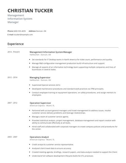 Management Information System Manager Resume