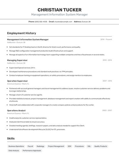 Management Information System Manager Resume