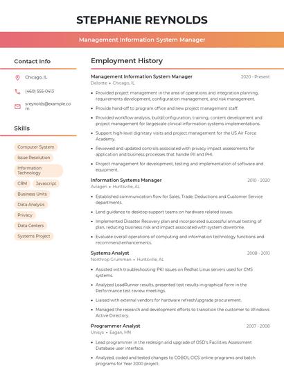 Management Information System Manager Resume