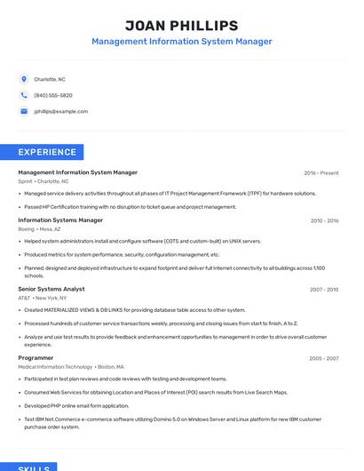 Management Information System Manager Resume