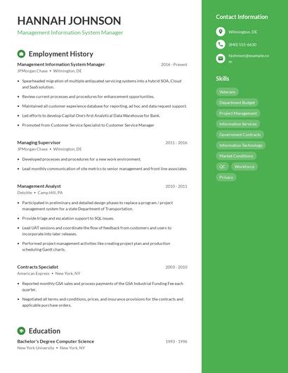 Management Information System Manager Resume