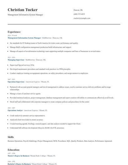 Management Information System Manager Resume