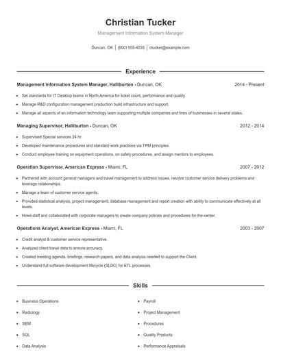 Management Information System Manager Resume