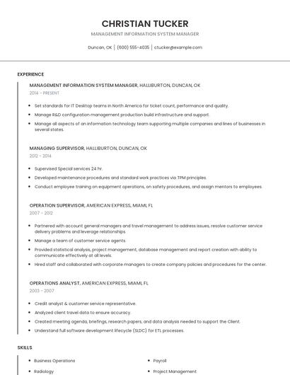 Management Information System Manager Resume