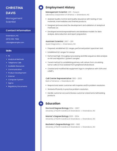 Management Scientist Resume