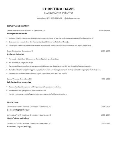 Management Scientist Resume