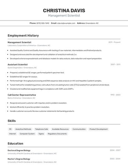 Management Scientist Resume