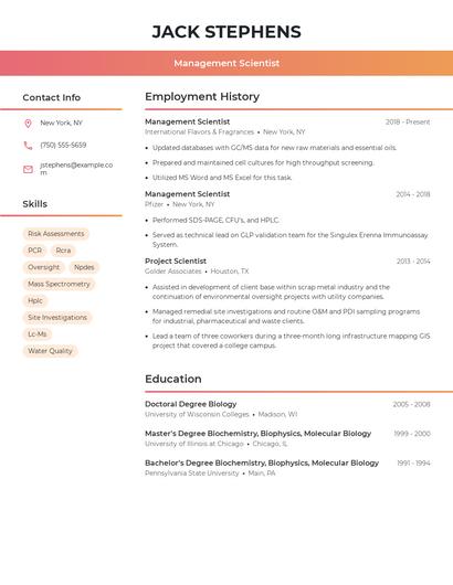 Management Scientist Resume