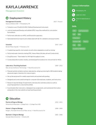 Management Scientist Resume