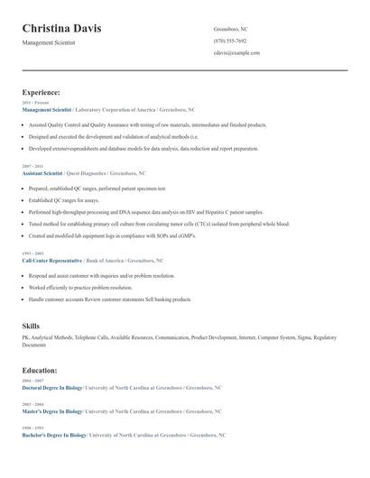 Management Scientist Resume