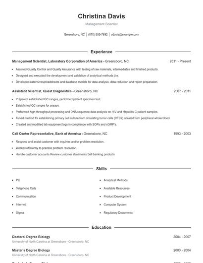 Management Scientist Resume