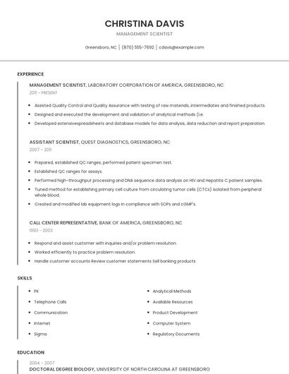Management Scientist Resume