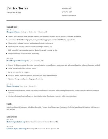 Management Trainee Resume