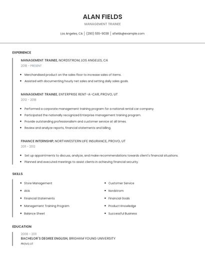 Management Trainee Resume
