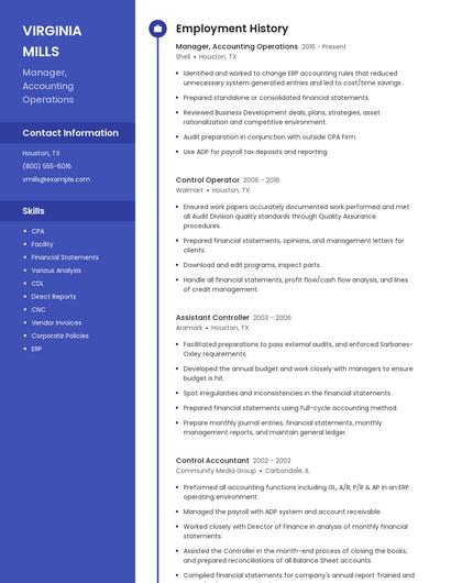 Manager, Accounting Operations Resume
