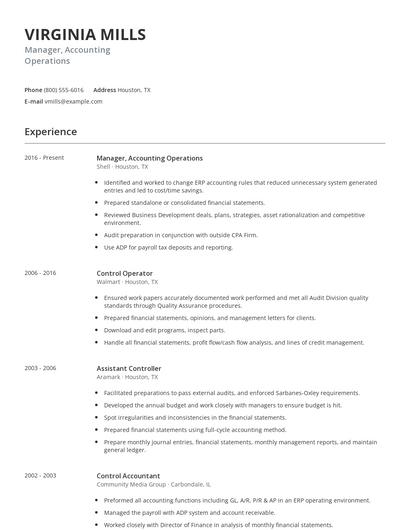 Manager, Accounting Operations Resume