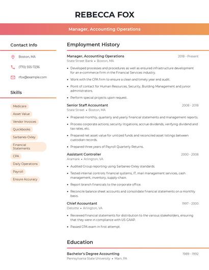 Manager, Accounting Operations Resume