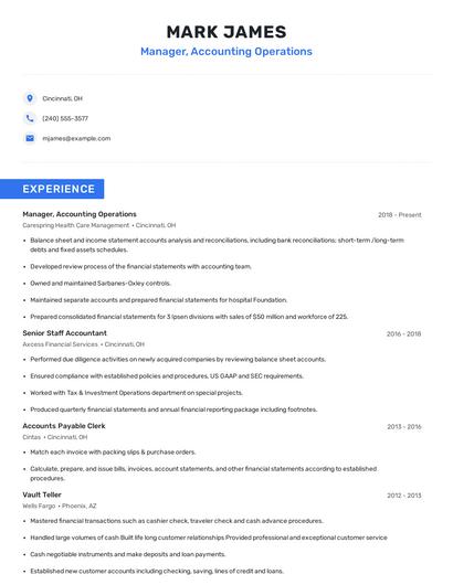 Manager, Accounting Operations Resume