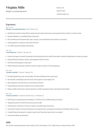 Manager, Accounting Operations Resume