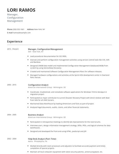 Manager, Configuration Management Resume