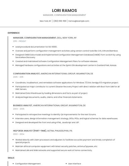 Manager, Configuration Management Resume
