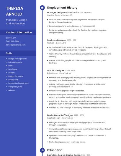 Manager, Design And Production Resume
