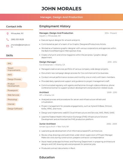 Manager, Design And Production Resume