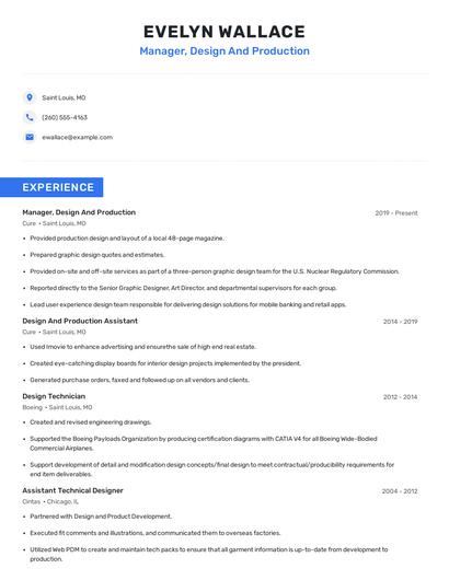 Manager, Design And Production Resume