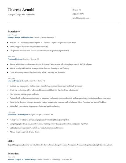 Manager, Design And Production Resume