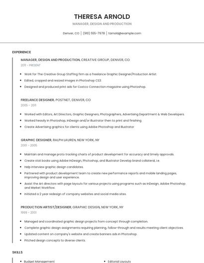 Manager, Design And Production Resume