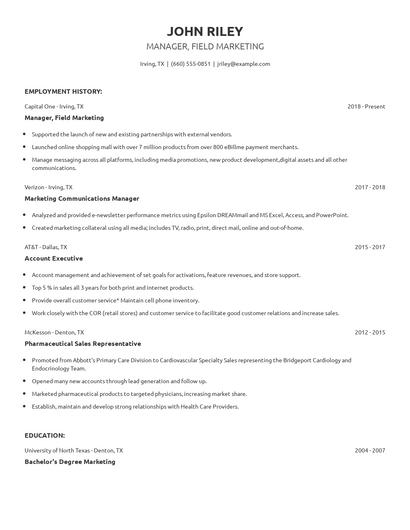 Manager, Field Marketing Resume