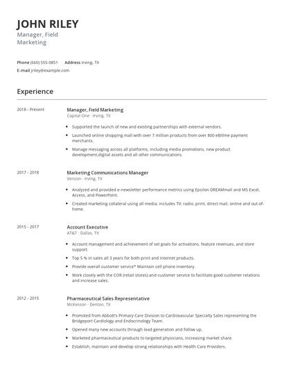 Manager, Field Marketing Resume