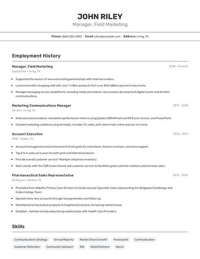 Manager, Field Marketing Resume
