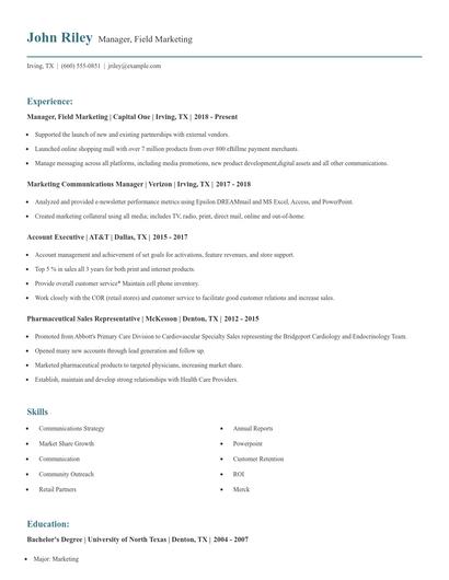 Manager, Field Marketing Resume