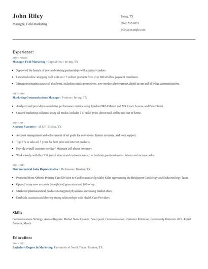 Manager, Field Marketing Resume