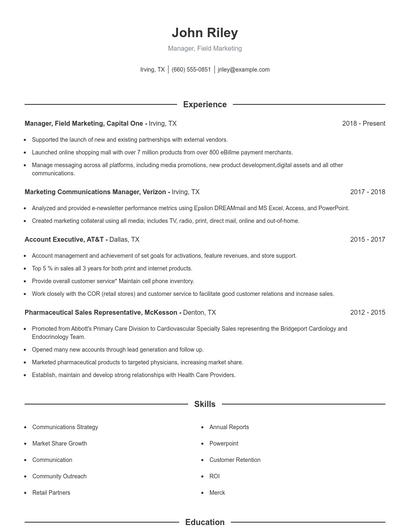 Manager, Field Marketing Resume