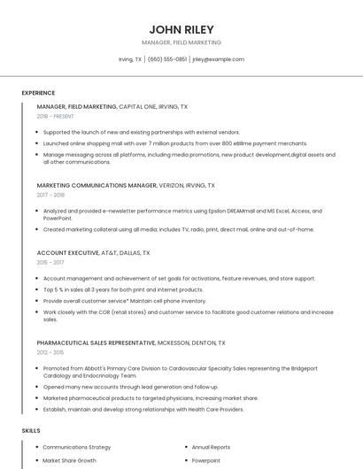 Manager, Field Marketing Resume