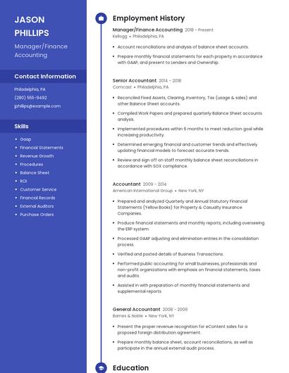 Manager/Finance Accounting Resume