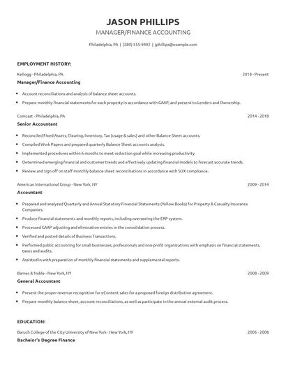 Manager/Finance Accounting Resume
