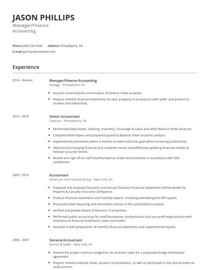 Manager/Finance Accounting Resume
