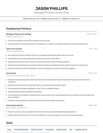 Manager/Finance Accounting Resume