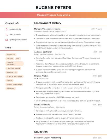 Manager/Finance Accounting Resume